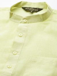 SOJANYA Mandarin Collar Cotton Linen Pastel Kurta