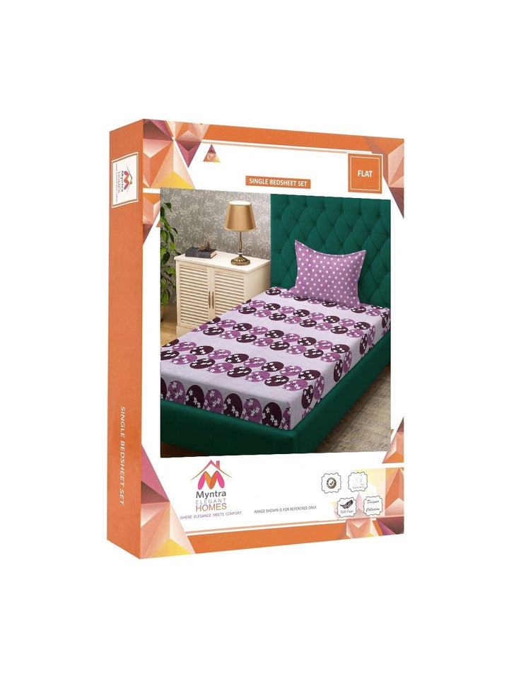 Myntra Elegant Homes Purple Floral 400 TC Single Bedsheet with 1 Pillow Covers