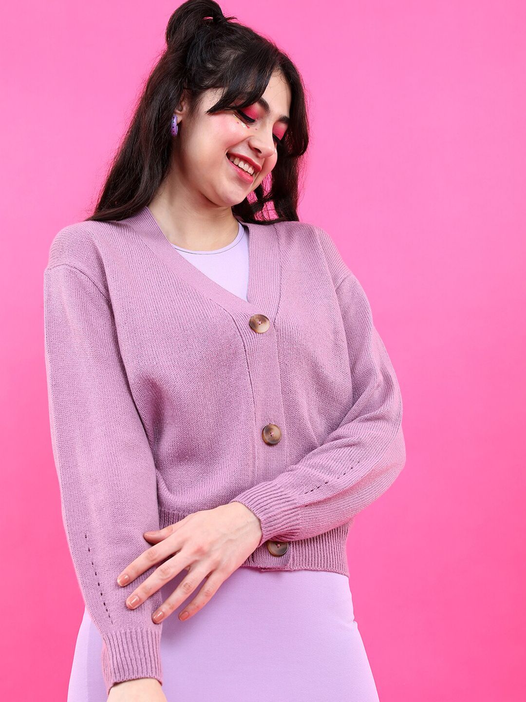 Tokyo Talkies Women Mauve Cardigan Sweater
