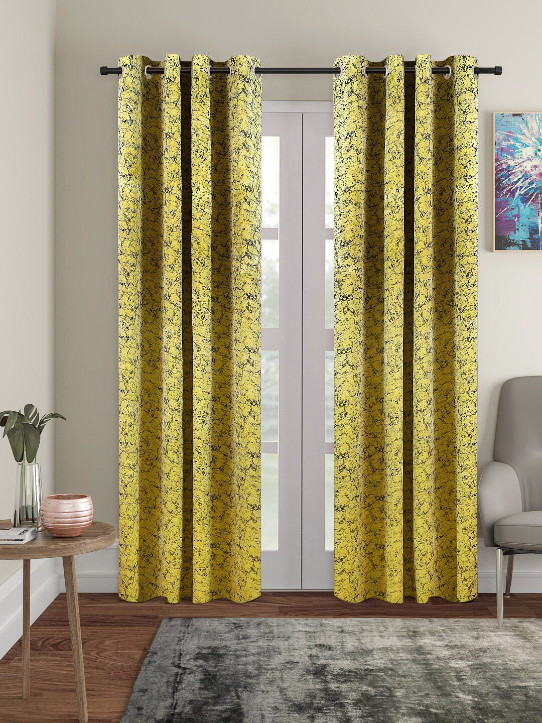 Cortina Green & Black 2 Pieces Printed Room Darkening Velvet Long Door Curtains