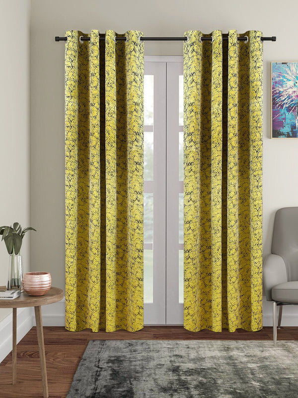 Cortina Green & Black 2 Pieces Printed Room Darkening Velvet Long Door Curtains
