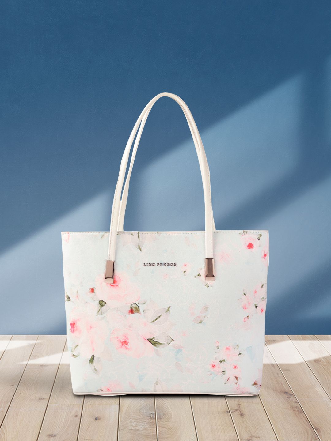Lino Perros Women Blue & Pink Floral Print Structured Laptop Bag