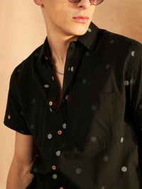 DENNISON Smart Polka Dot Printed Spread Collar Cotton Oversized Lightweight Shirt
