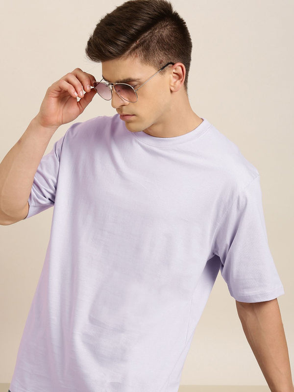 DILLINGER Men Lilac Solid Pure Cotton Drop-Shoulder Sleeves Oversized Fit T-shirt
