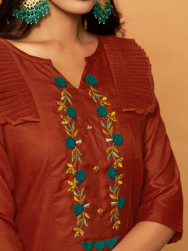 KALINI Ethnic Motifs Yoke Design Regular Thread Work Straight Kurta With Salwar & Dupatta