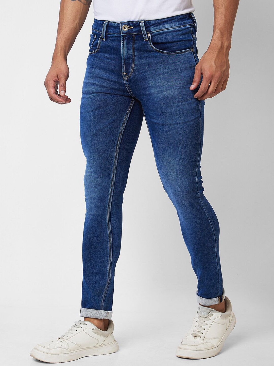SPYKAR Men Slim Fit Low-Rise Heavy Fade Clean Look Stretchable Jeans