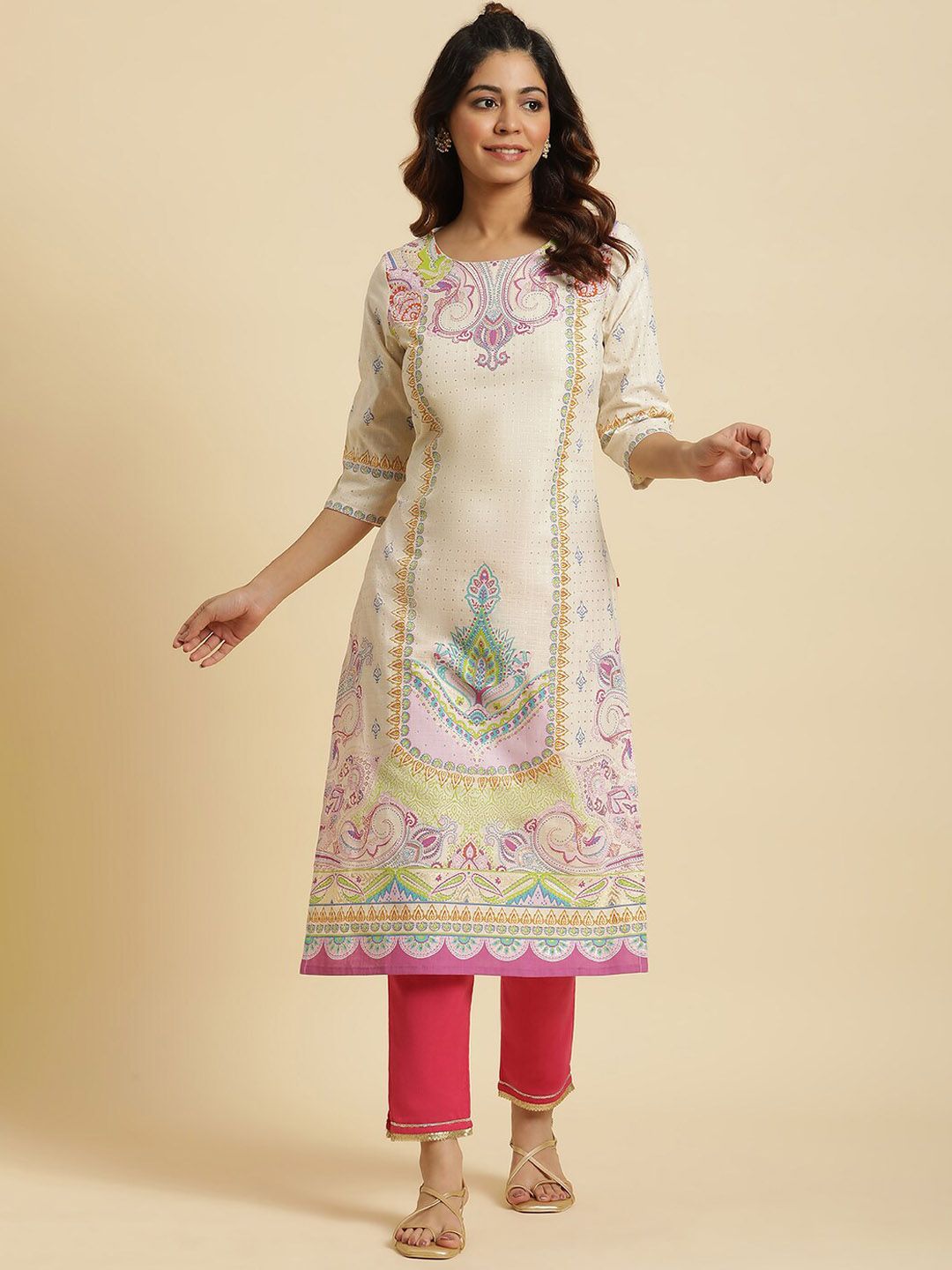 W Women Ethnic Motifs Printed Straight Pure Cotton Kurta