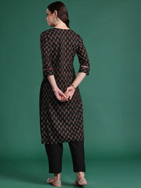 Indo Era Women Floral Printed Mirror Work Pure Cotton Kurta