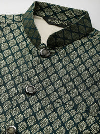 SOJANYA Lelaki Olive Brown & Green Jacquard Ethnic Motifs Straight Kurta with Churidar