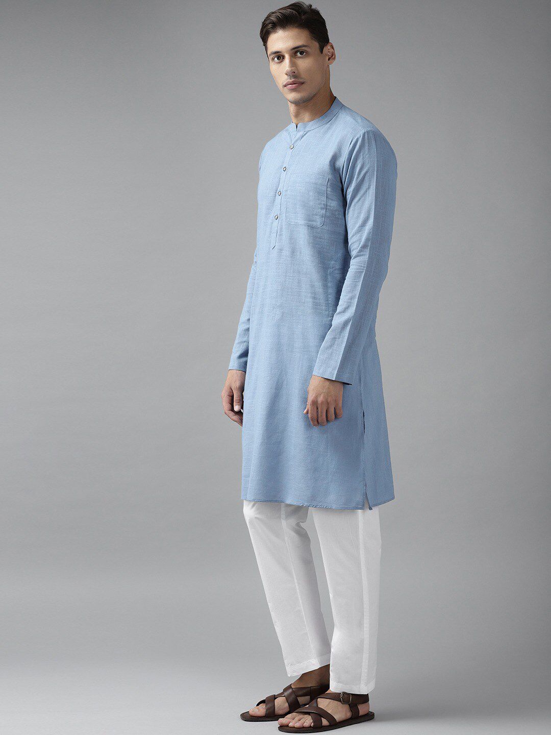 See Designs Men Blue Thread Work Kurta