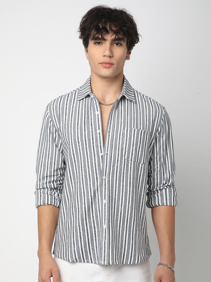 VASTRADO Men Classic Relaxed Fit Spread Collar Vertical Striped Cotton Casual Shirt