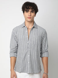 VASTRADO Men Classic Relaxed Fit Spread Collar Vertical Striped Cotton Casual Shirt