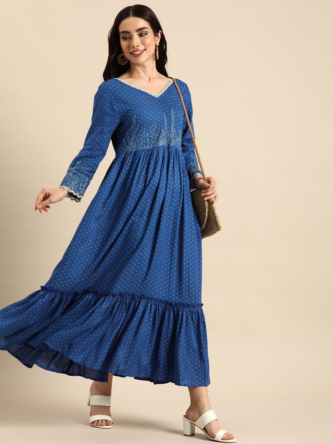 Anouk V-Neck A-Line Maxi Ethnic Dress