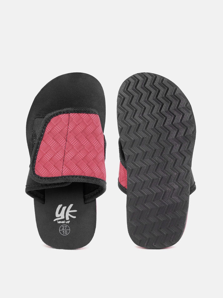 YK Girls Black & Pink Textured Sliders