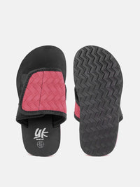 YK Girls Black & Pink Textured Sliders