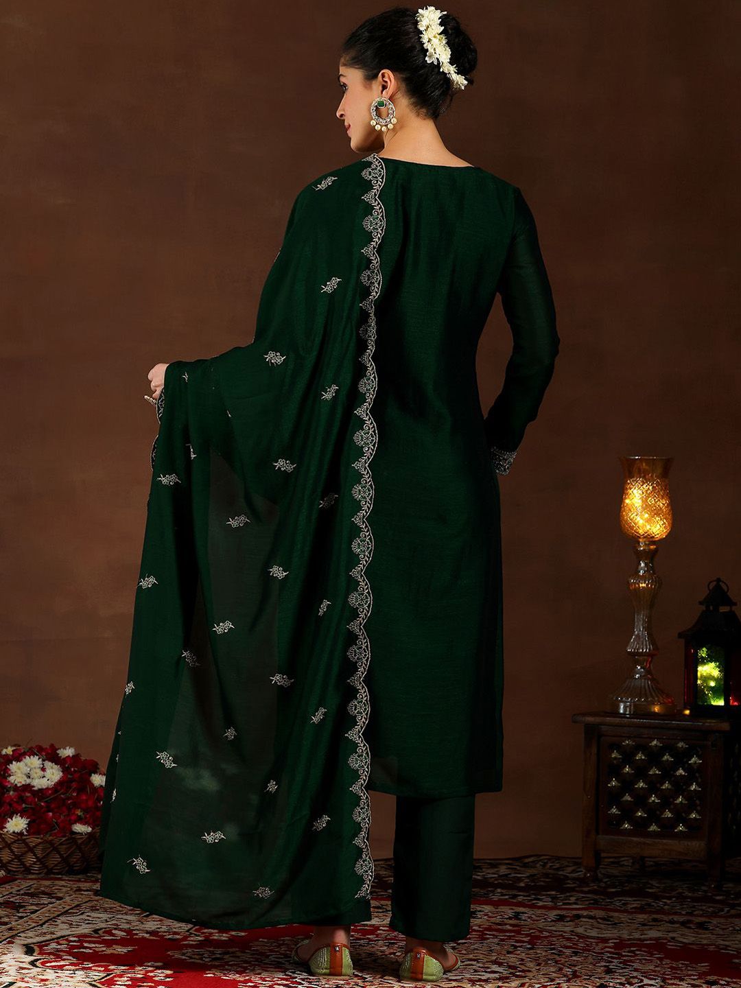 Libas Women Ethnic Motifs Embroidered Regular Kurta with Trousers & With Dupatta