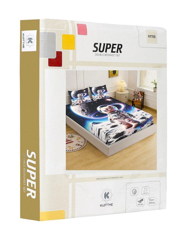 KLOTTHE Blue & Black Cartoon Characters 400 TC King Bedsheet with 2 Pillow Covers