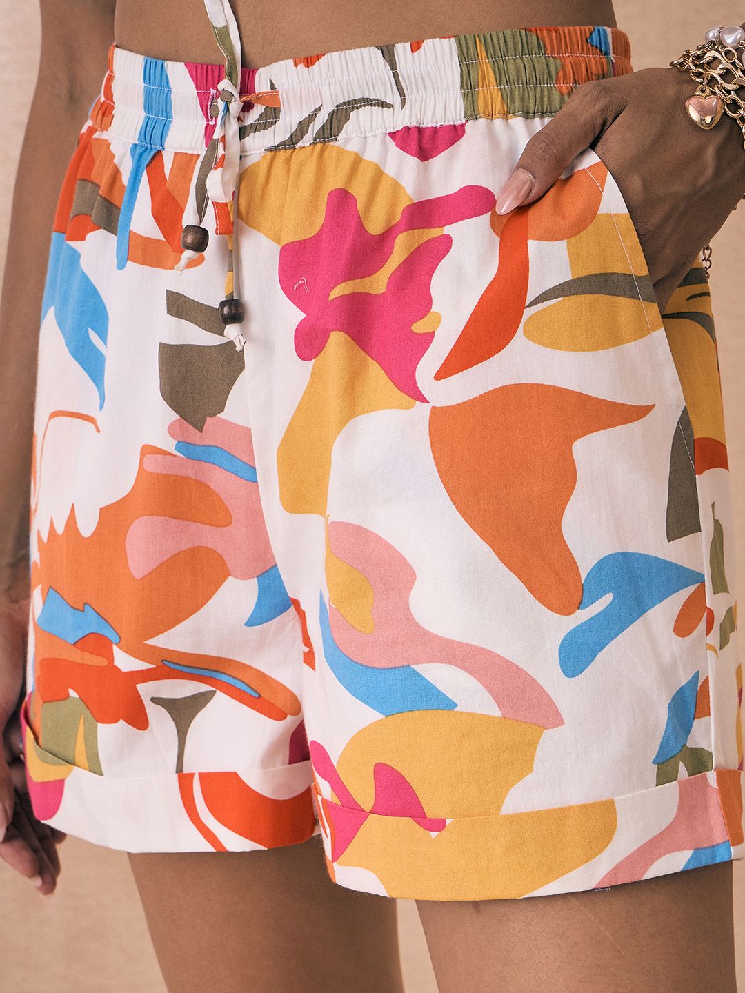 Pink Paprika by SASSAFRAS Pink Abstract Printed Pure Cotton Shirt With Shorts