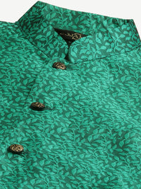 SOJANYA Men Blue Floral Kurta with Churidar & Nehru Jacket
