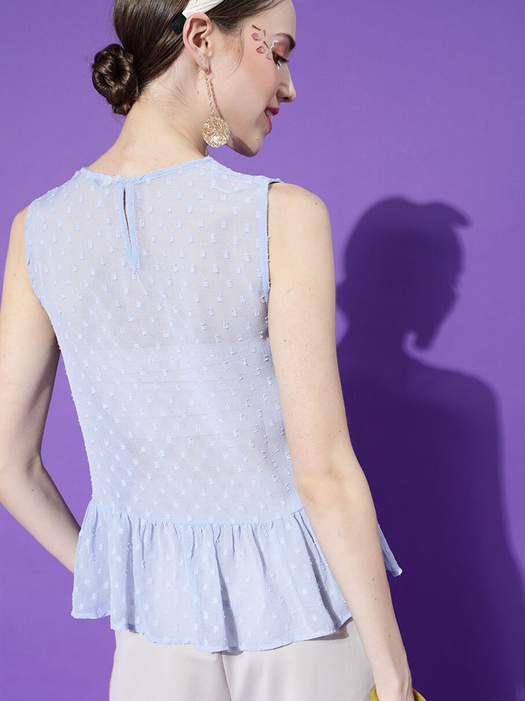 STREET 9 Women Blue Self Design Chiffon Top