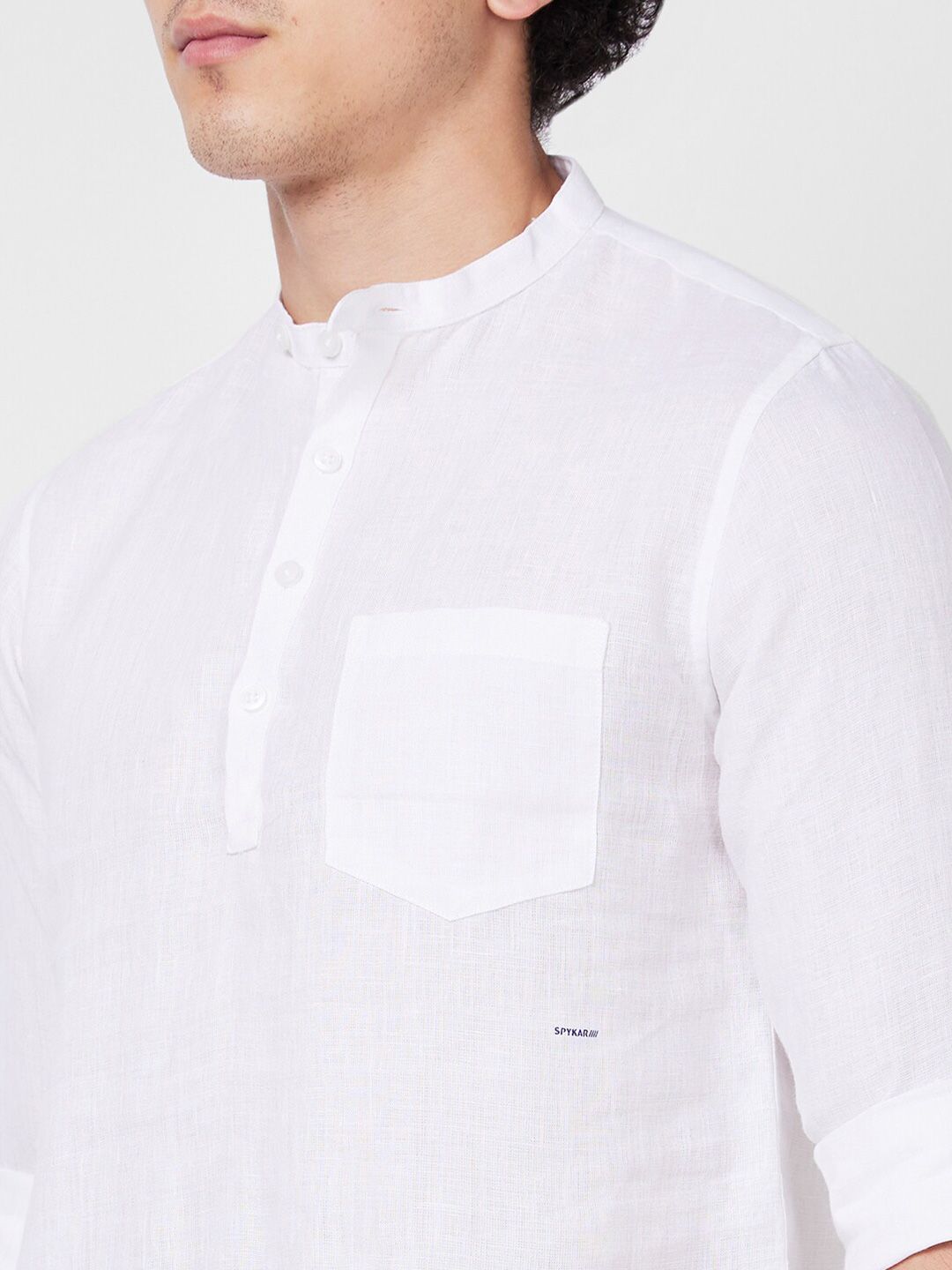SPYKAR Mandarin Collar Long Sleeves Casual Linen Shirt