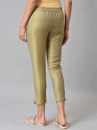 W Women Gold-Toned Woven Design Comfort Slim Fit Cropped Trousers