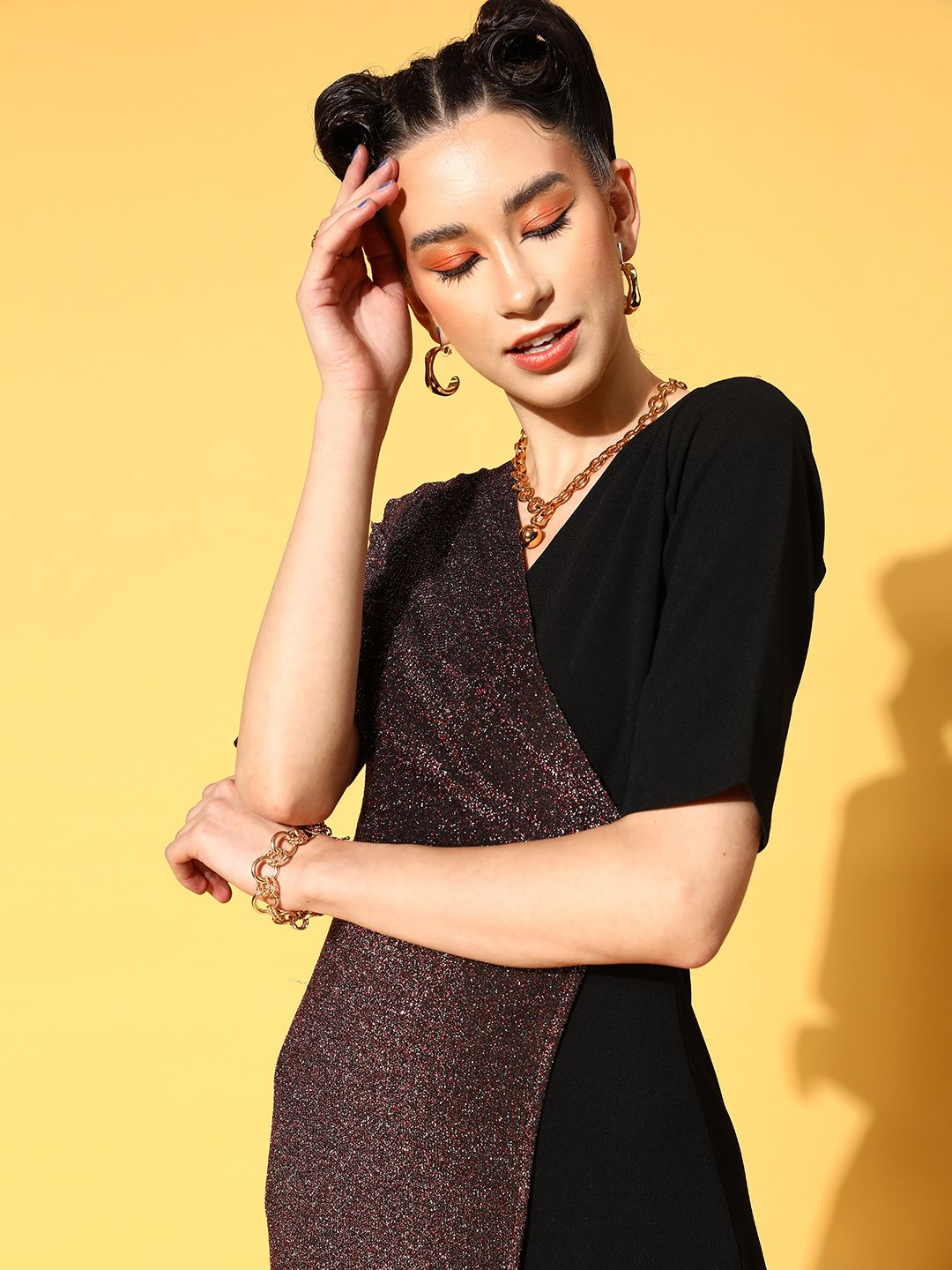 Athena Stylish Black Colourblocked Wrap It Up Dress