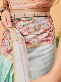 Silk Land Women Floral Print Ready To Wear Chanderi Saree