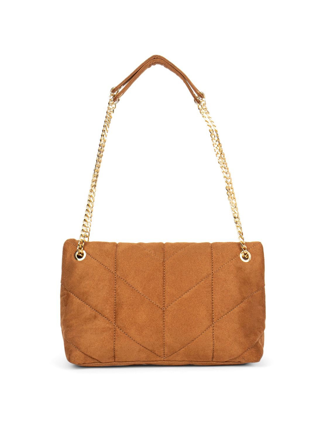 Berrylush Brown Structured Quilted Shoulder Bag