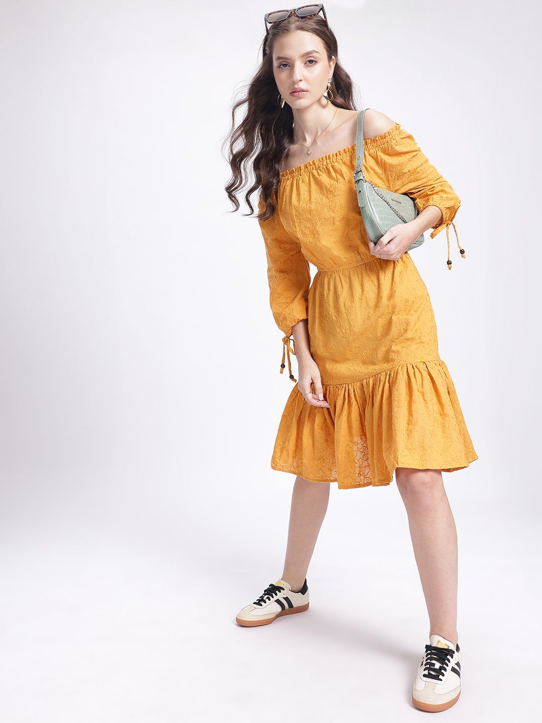 DressBerry Sunny Blooms Embroidered A-Line Midi Dress