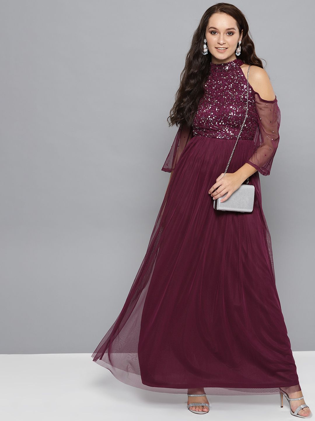 STREET 9 Women Cold-Shoulder Embellished Detail Maxi Dress
