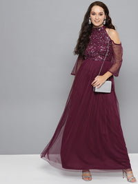 STREET 9 Women Cold-Shoulder Embellished Detail Maxi Dress