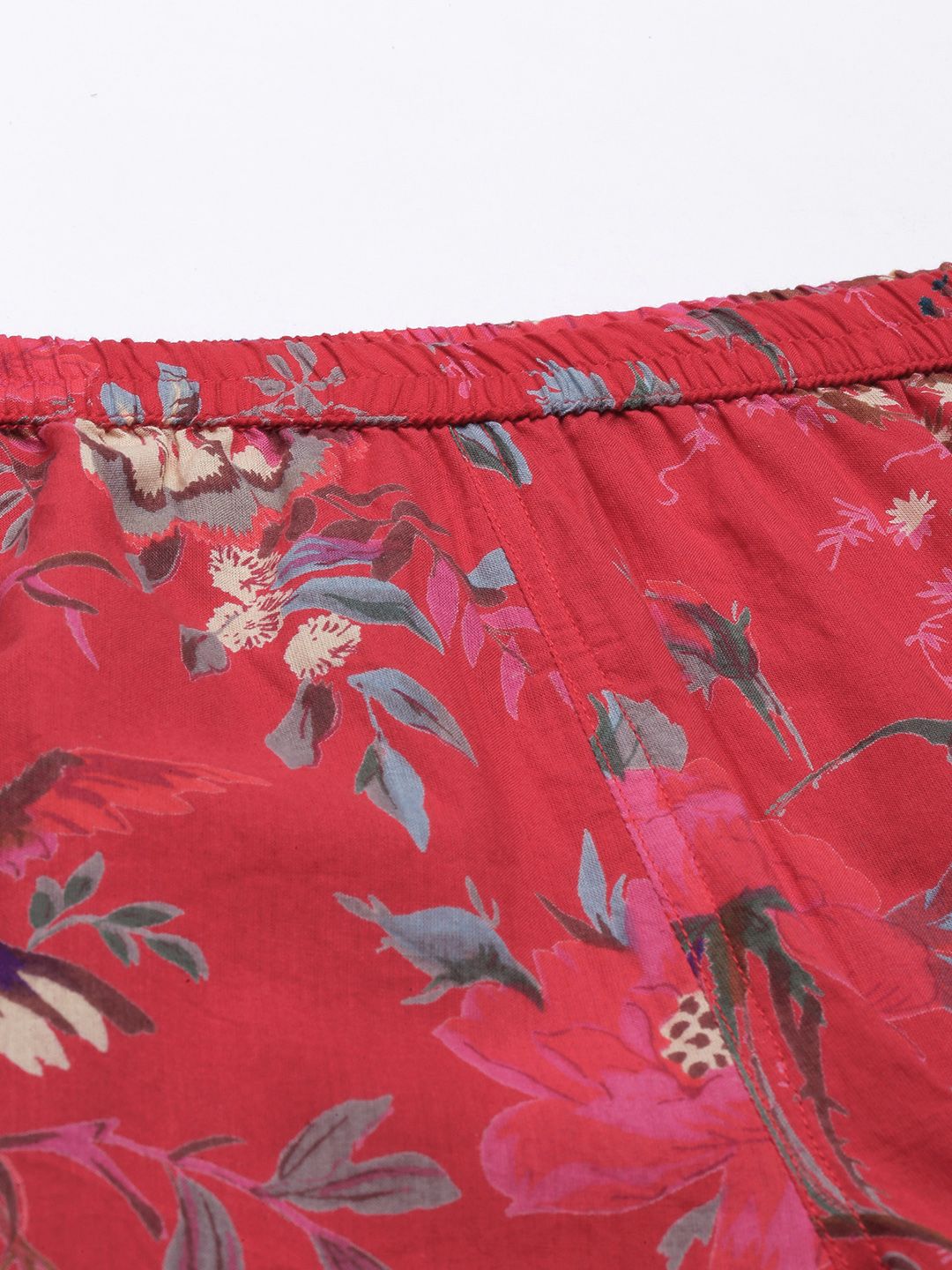 Sanskrutihomes Wanita Red & Grey Printed Pure Cotton Night Suit