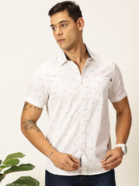 Thomas Scott Men Premium Spread Collar Micro Ditsy Printed Cotton Slim Fit Casual Shirt