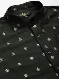 SOJANYA Men Navy Self Design Kurta with Churidar & Nehru Jacket