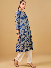 Global Desi Floral Printed V-Neck A-Line Kurta