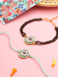 Set NVR 2 Batu Buatan Bulat Hijau Bhaiya Bhabhi Rakhi dengan Roli Chawal