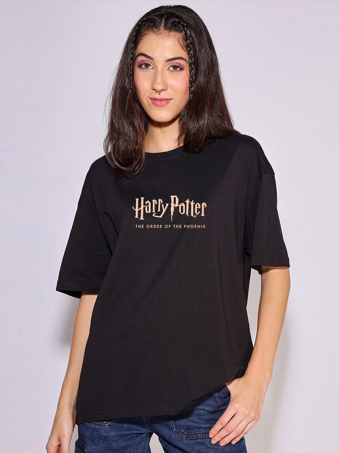 Bewakoof X Harry Potter Typography Printed Pure Cotton Oversized T-shirt