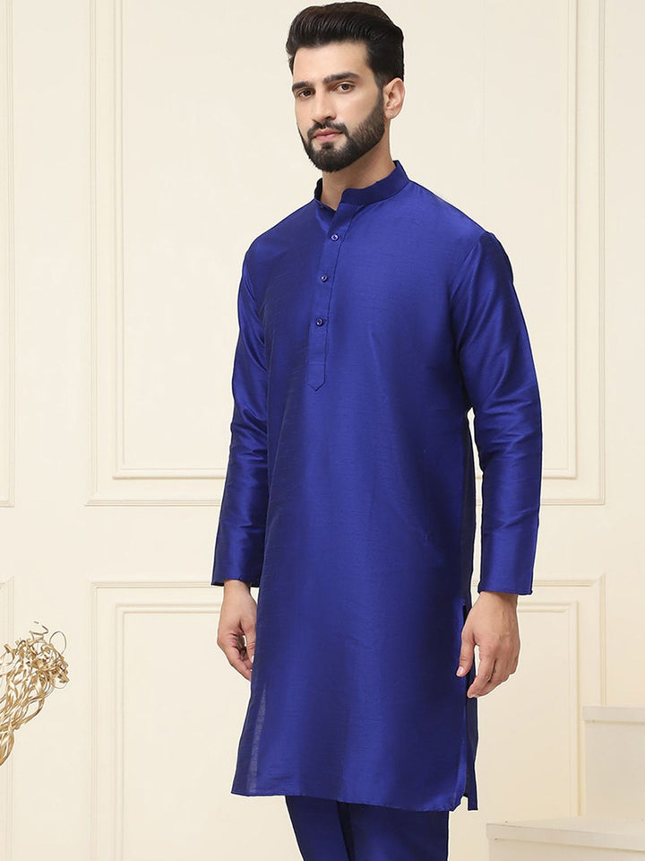 SOJANYA Men Blue Solid Straight Kurta
