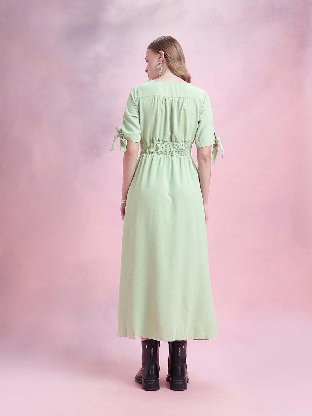 DressBerry Smocked Effect Fit & Flare Maxi Dress with Tie-ups