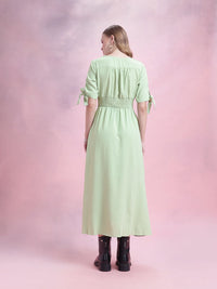 DressBerry Smocked Effect Fit & Flare Maxi Dress with Tie-ups