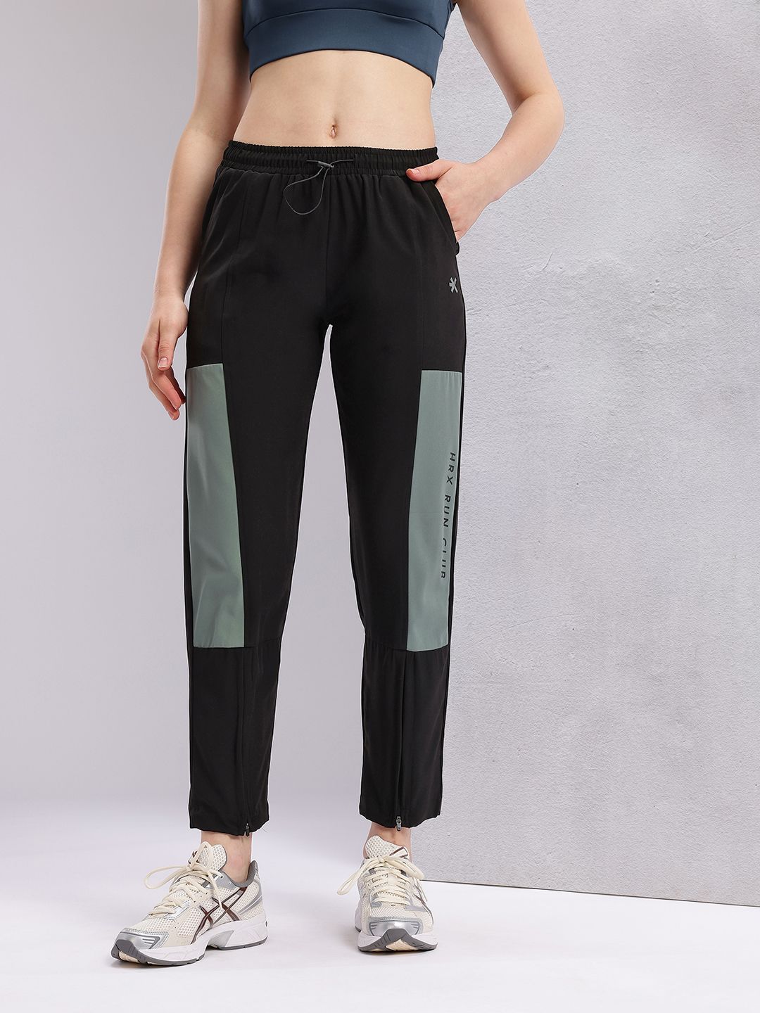 HRX by Hrithik Roshan Women Colourblocked Cropped Running Track Pants with Zip Detail