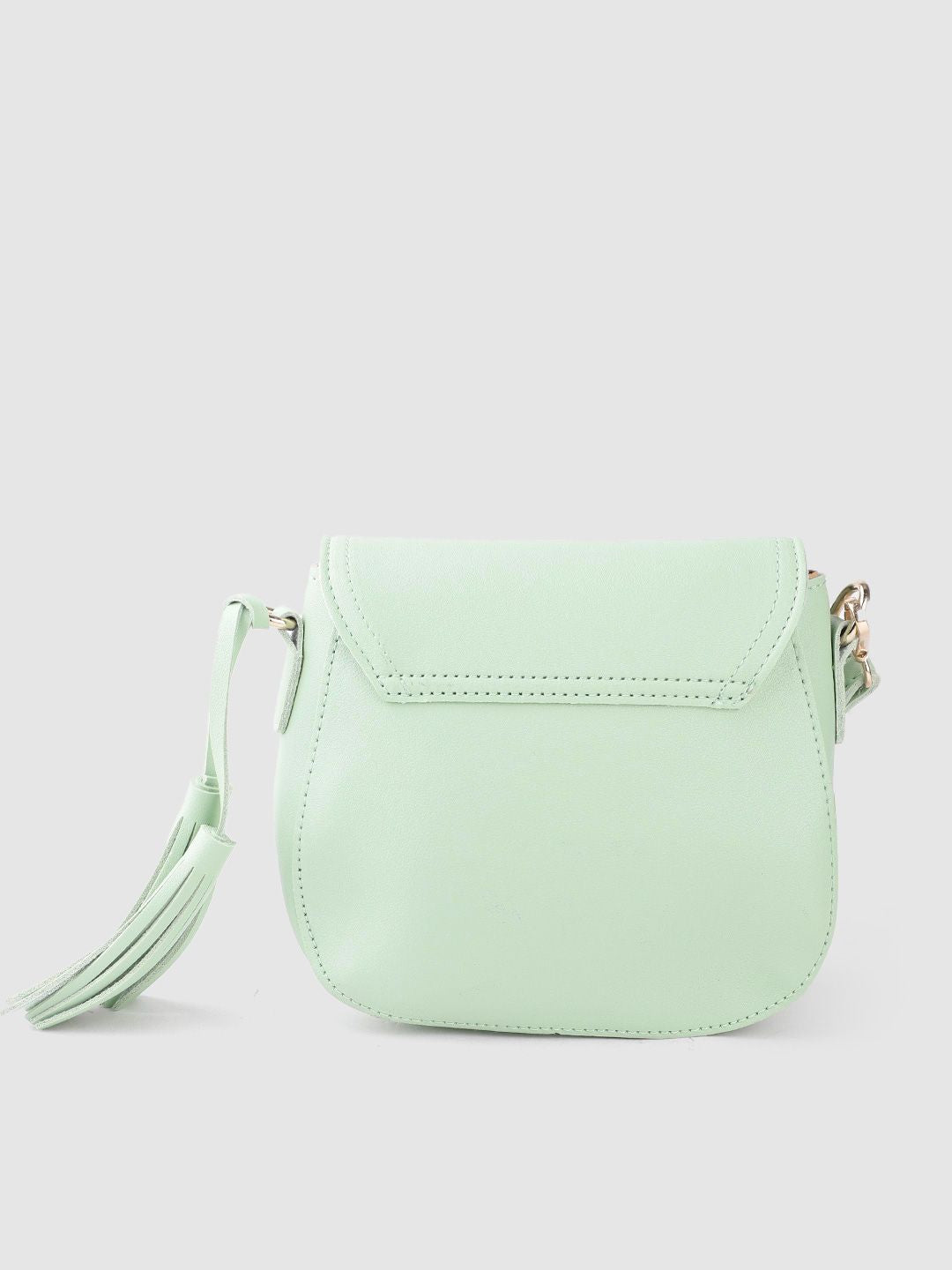 Lino Perros Women Green Solid Sling Bag with Tasselled Detail
