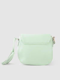 Lino Perros Women Green Solid Sling Bag with Tasselled Detail