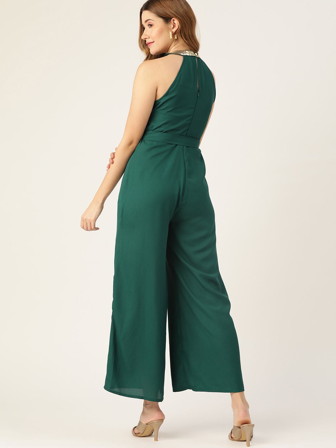 DressBerry Women Green Solid Basic Jumpsuit with Belt