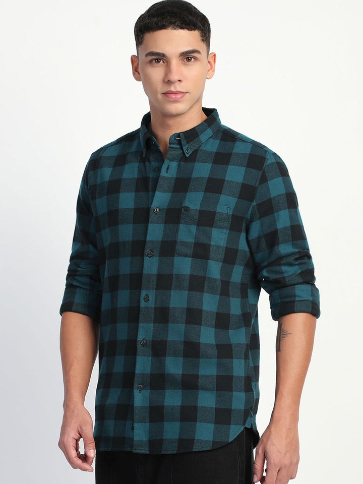 THE BEAR HOUSE Men Buffalo Checks Slim Fit Casual Shirt