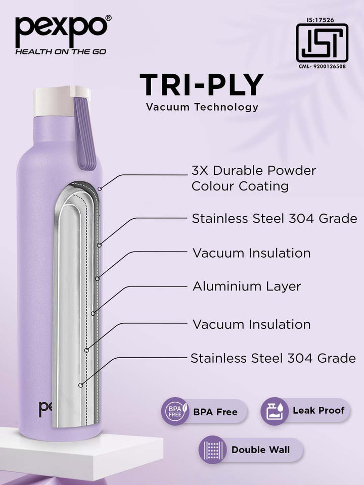 Pexpo Oslo Orchid Purple ISI Certified Thermosteel Hot And Cold Flask Water Bottle 750ml