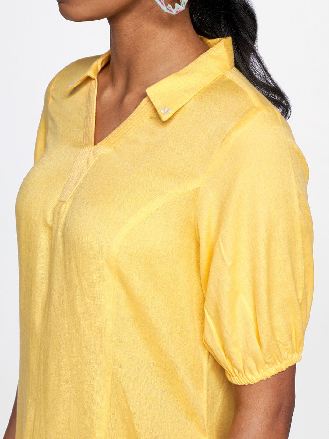 Global Desi Women Yellow Solid A-Line Kurta