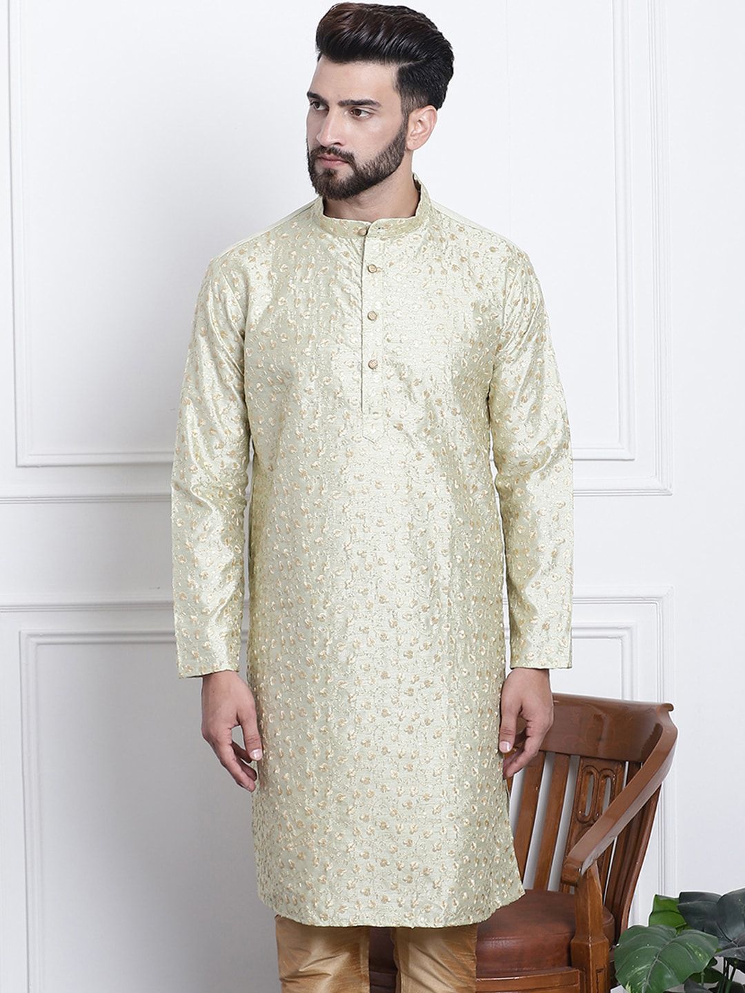 SOJANYA Kurta Lurus Kolar Mandarin Sulam Bunga