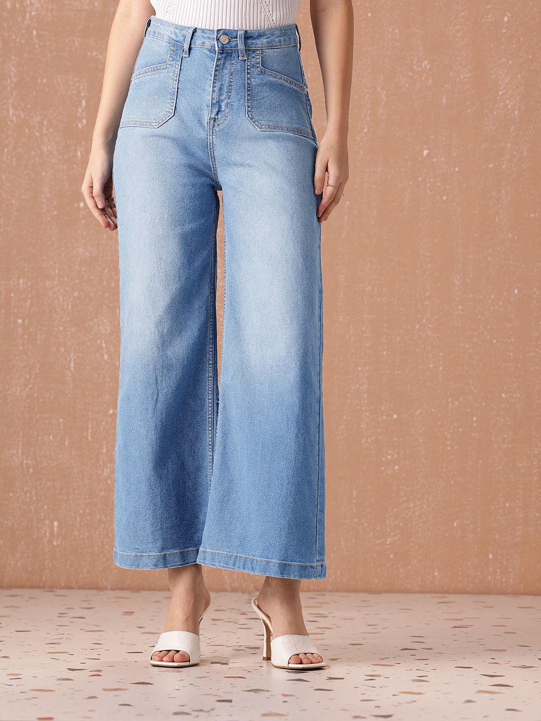 all about you Women Wide Leg High-Rise Heavy Fade Stretchable Jeans